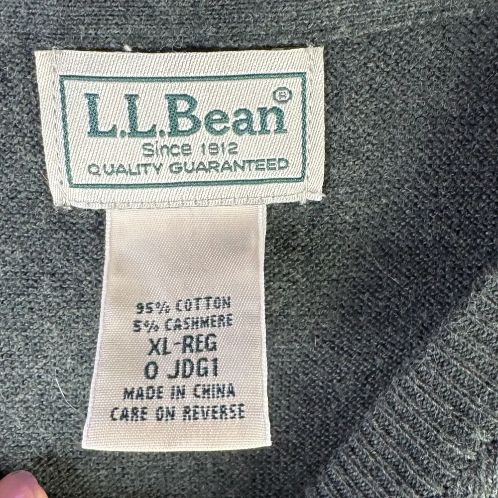 LL Bean Cotton Cashmere Thick Knit Forest Green Crew Neck Sweater Size XL